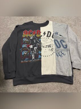 AC/DC Patchwork Crewneck Sweater in Black, Cream & Gray